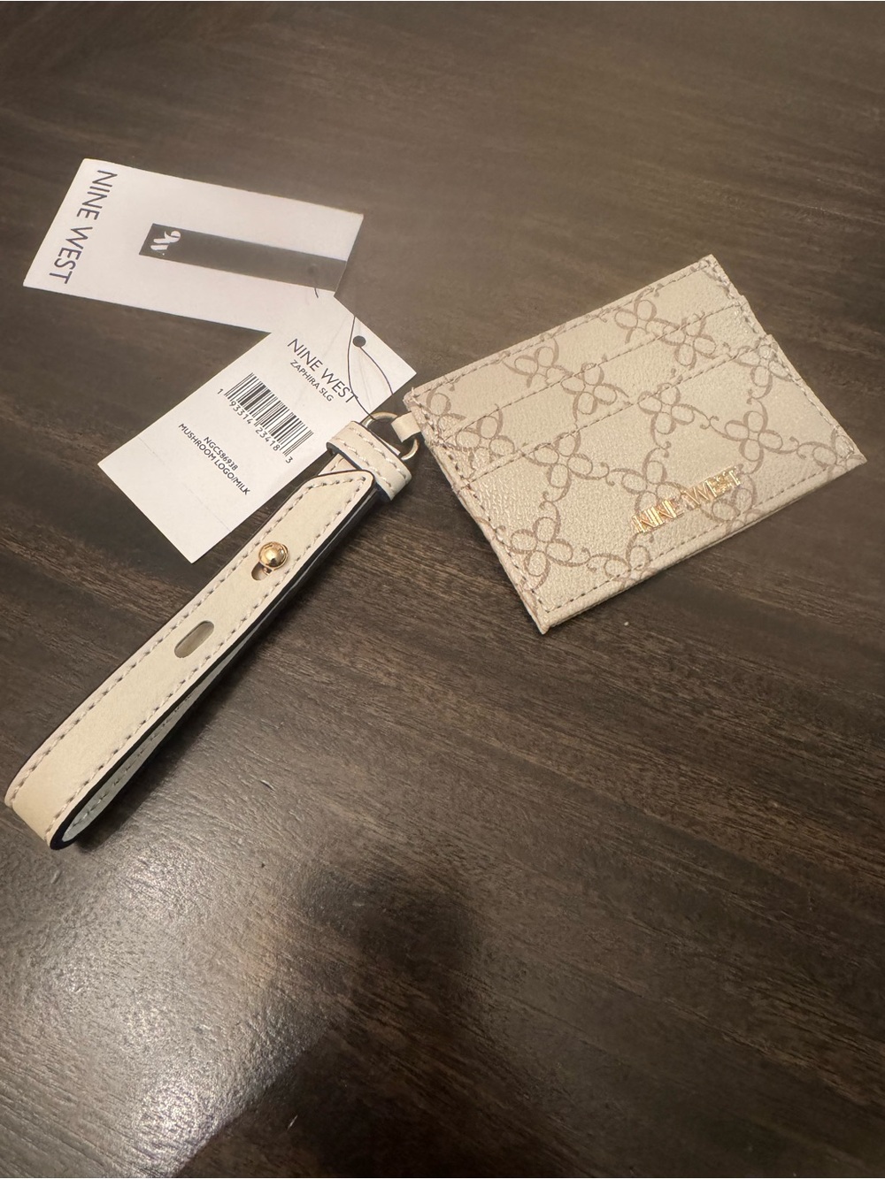 Nine West Neutral Monogram Card Holder with Matching Wristlet Strap
